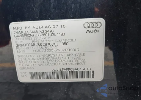 2011 Audi Q5 Premium Plus z USA, uszkodzony, nr VIN WA1LFAFP0BA015613